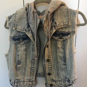 Denim hooded vest